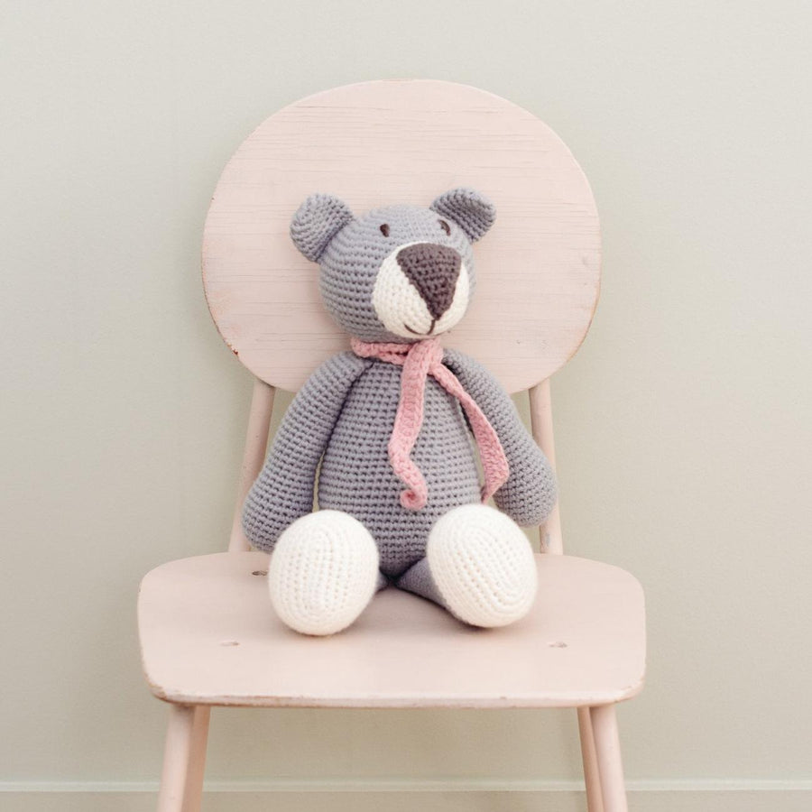 bebemoss.com stuffed animal Atty the bear - grey handmade by moms  gifts with purpose