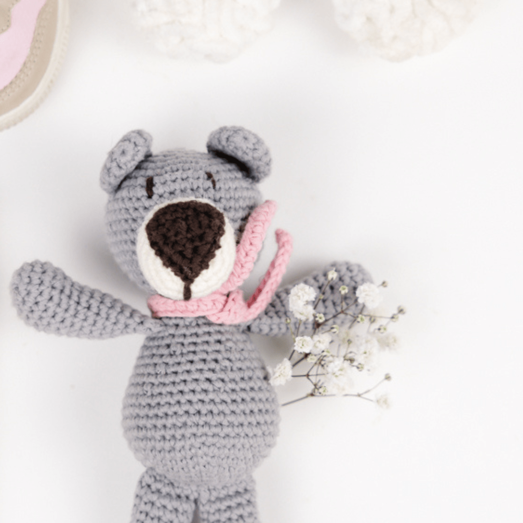 bebemoss.com stuffed animal Atty the bear - grey mini handmade by moms  gifts with purpose
