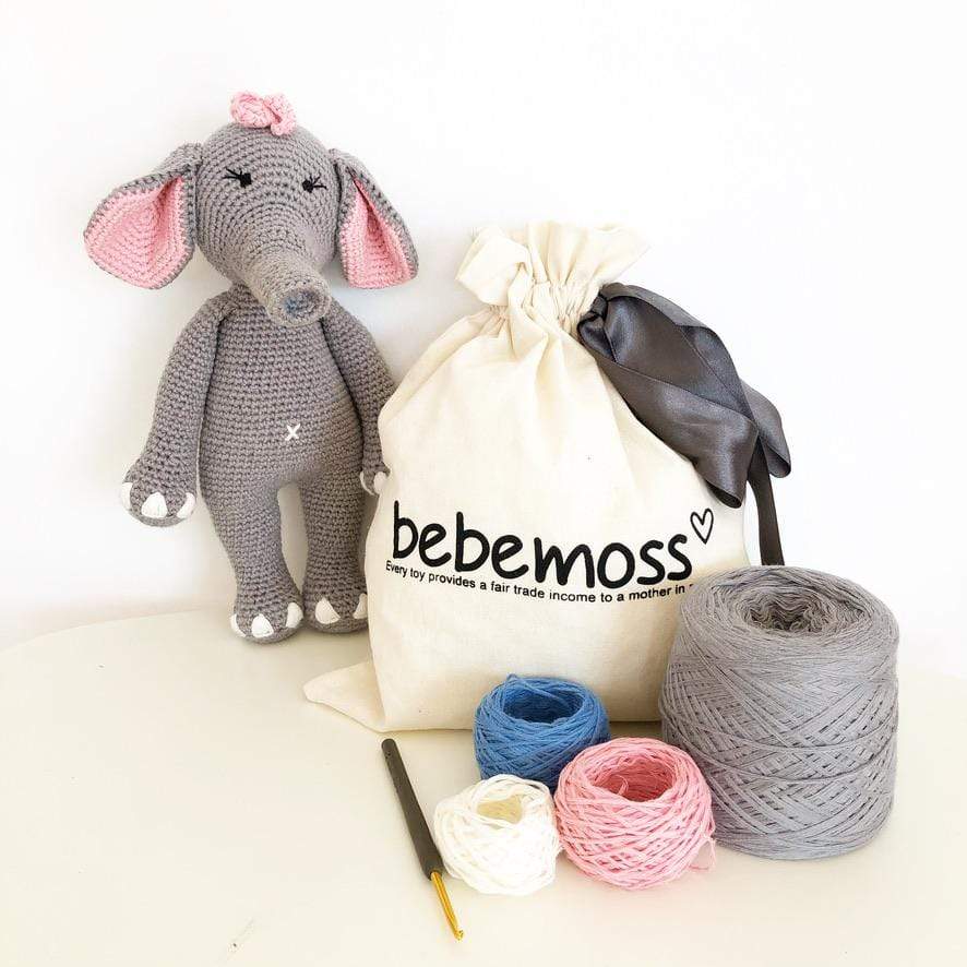 bebemoss.com craft kit Elephant Crochet Kit handmade by moms  gifts with purpose