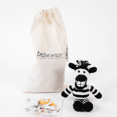 bebemoss.com stuffed animal Lebo the zebra- mini handmade by moms  gifts with purpose