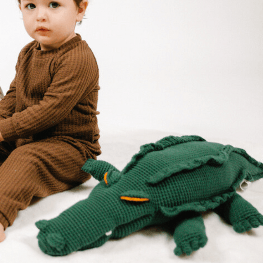 bebemoss.com stuffed animal Marvin the Crocodile - big handmade by moms  gifts with purpose